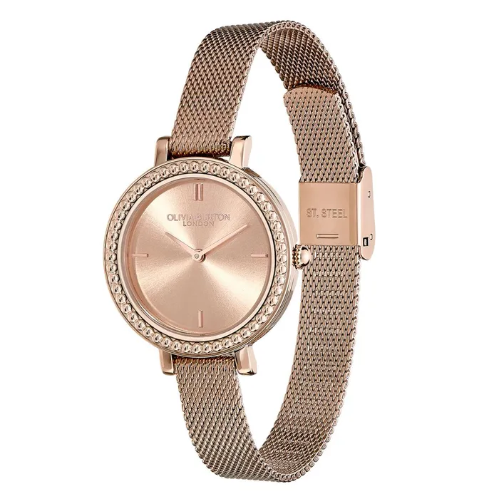Olivia Burton Classic Watches Women 30mm Vintage Bead Rose Gold Mesh Watch
