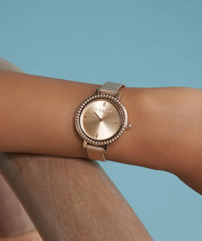 Olivia Burton Classic Watches Women 30mm Vintage Bead Rose Gold Mesh Watch