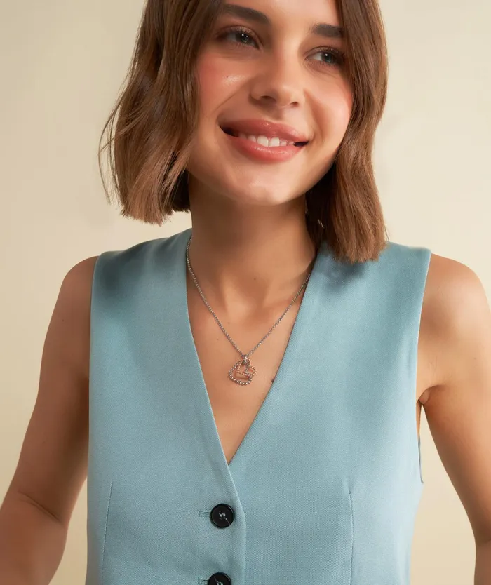 Olivia Burton Necklaces Women Beaded Heart Silver and Rose Gold Plated Necklace