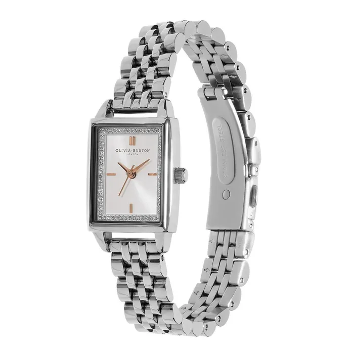 Olivia Burton White Dial Watches Women 21mm Rectangle White and Silver Bracelet Watch