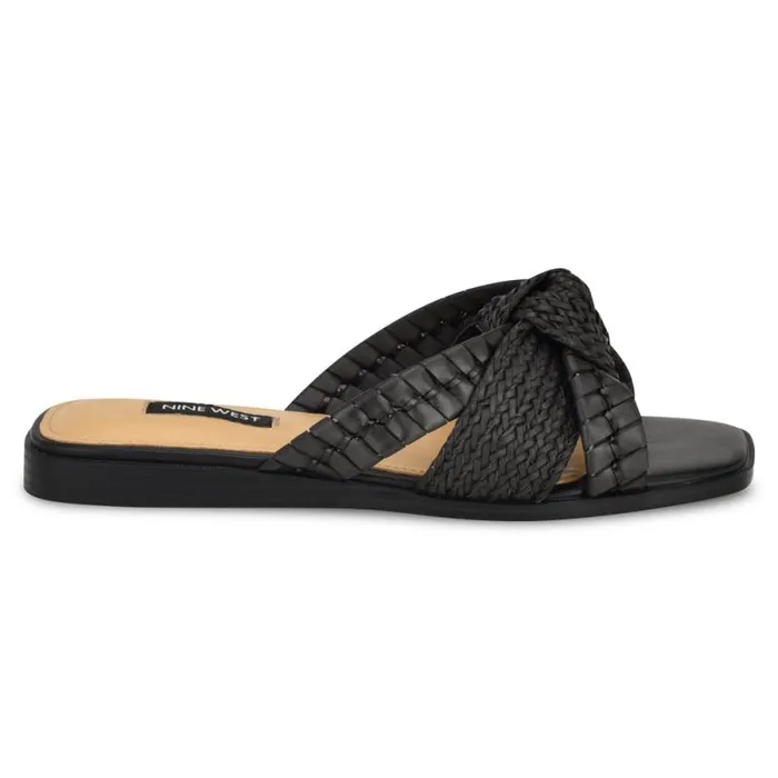Olson Knotted Flat Slide Sandals Black Women Nine West Sandals