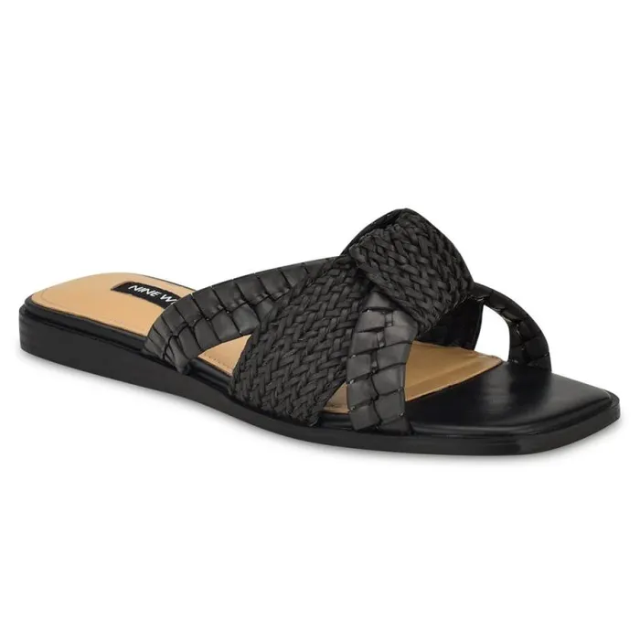 Olson Knotted Flat Slide Sandals Black Women Nine West Sandals Olson Knotted Flat Slide Sandals Black Women Nine West Sandals