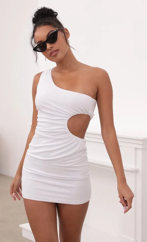 One Shoulder Cutout Dress White Women LUCY IN THE SKY Mini Dresses