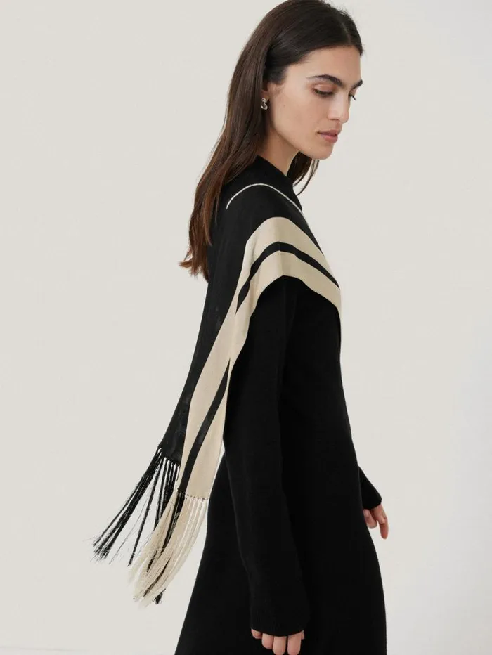 Opera Scarf Knitted Dress Black Women Jigsaw Dresses and Jumpsuits
