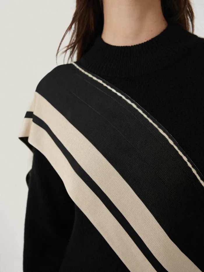 Opera Scarf Knitted Dress Black Women Jigsaw Dresses and Jumpsuits
