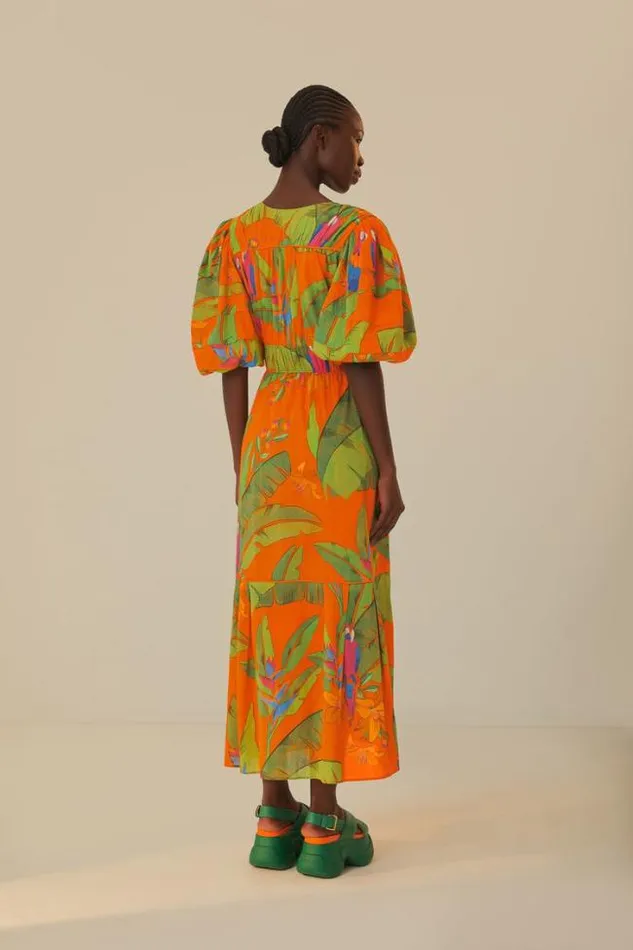 Orange Fresh Macaws Midi Dress Women FARM Rio Midi Dresses