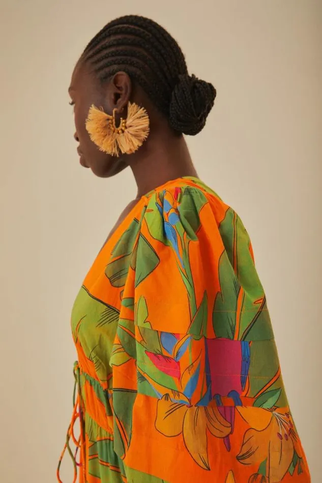Orange Fresh Macaws Midi Dress Women FARM Rio Midi Dresses
