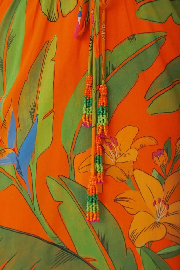 Orange Fresh Macaws Midi Dress Women FARM Rio Midi Dresses
