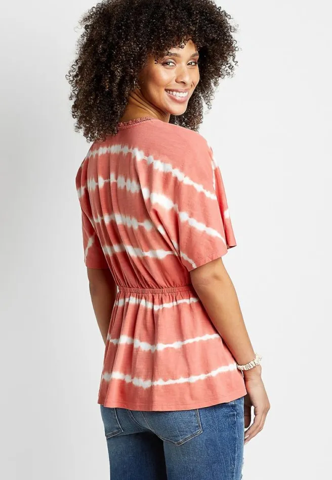 Orange Tie Dye Wrap Short Sleeve Top Women Maurices Tops