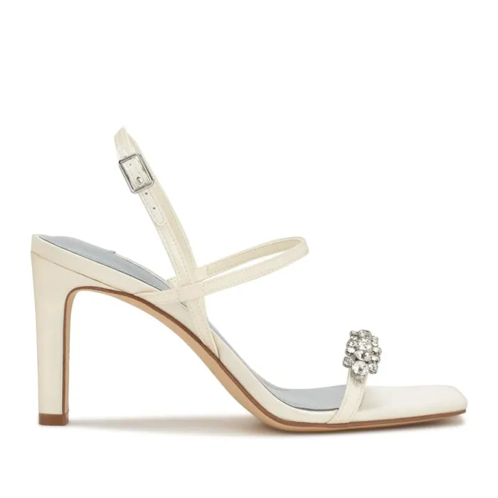Oreece Heeled Slingback Sandals Ivory Satin Crystal Women Nine West Heels