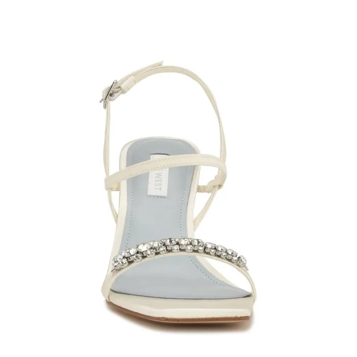 Oreece Heeled Slingback Sandals Ivory Satin Crystal Women Nine West Heels
