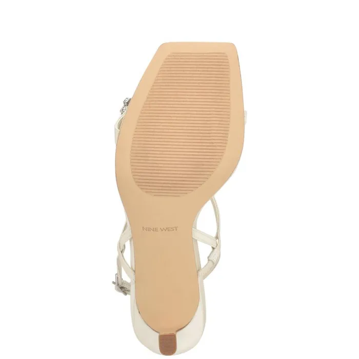 Oreece Heeled Slingback Sandals Ivory Satin Crystal Women Nine West Heels