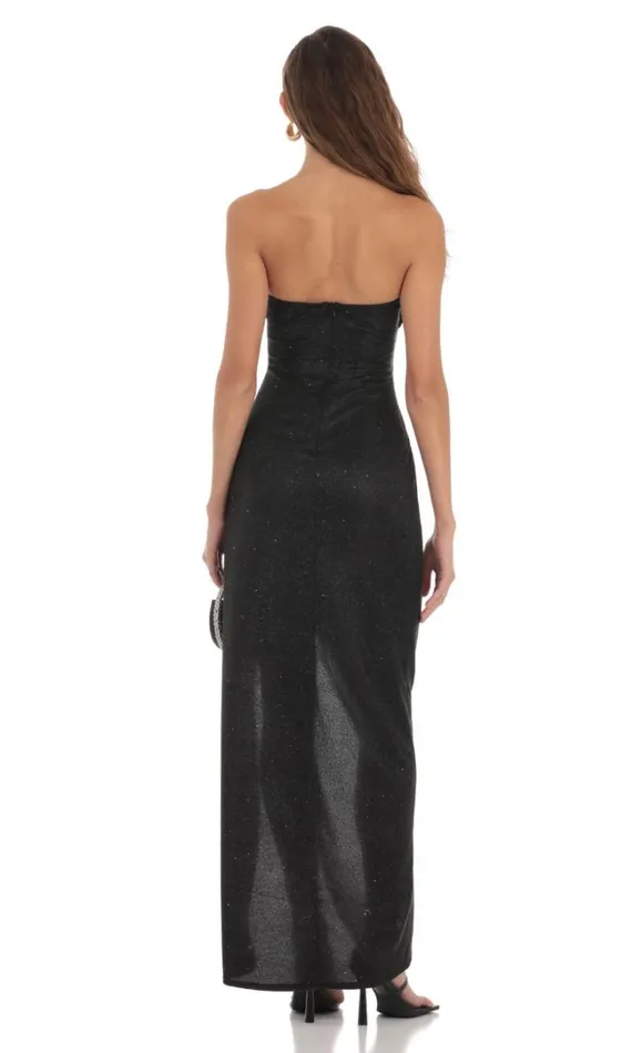 Overlap Shimmer Strapless Dress Black Women LUCY IN THE SKY Maxi Dresses Overlap Shimmer Strapless Dress Black Women LUCY IN THE SKY Maxi Dresses