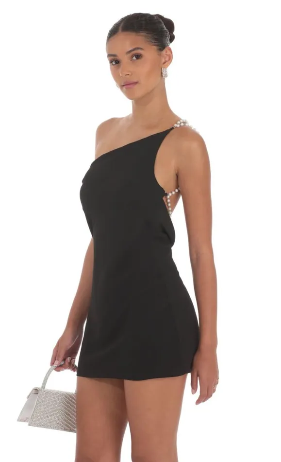 Pearl One Shoulder Satin Dress Black Women LUCY IN THE SKY Mini Dresses Pearl One Shoulder Satin Dress Black Women LUCY IN THE SKY Mini Dresses