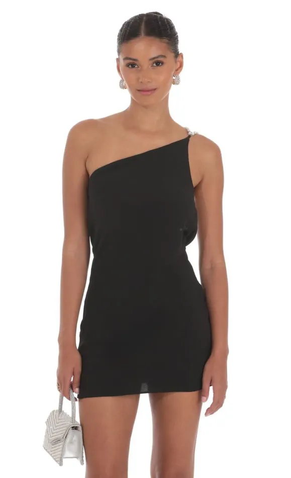 Pearl One Shoulder Satin Dress Black Women LUCY IN THE SKY Mini Dresses Pearl One Shoulder Satin Dress Black Women LUCY IN THE SKY Mini Dresses