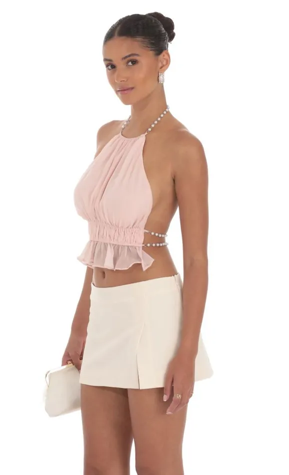 Pearl Shimmer Halter Top Light Pink Women LUCY IN THE SKY Tops