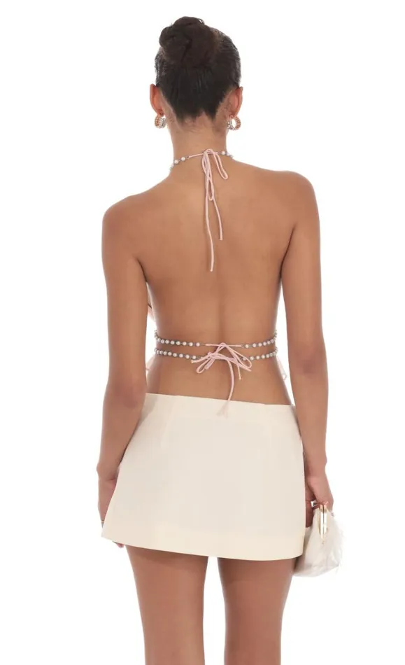 Pearl Shimmer Halter Top Light Pink Women LUCY IN THE SKY Tops