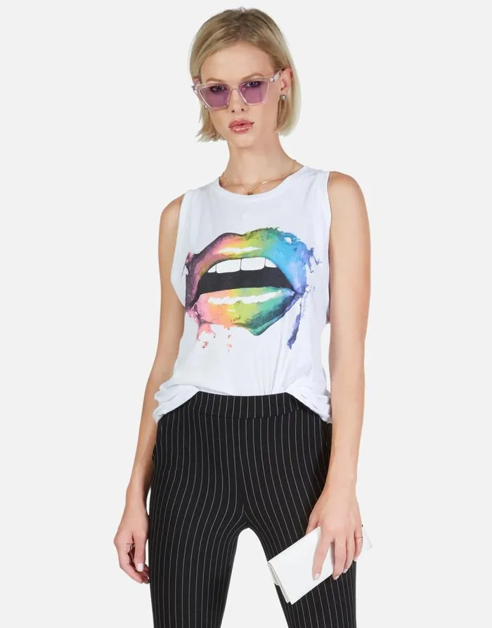 Peyton Rainbow Smudge Lip White Women Lauren Moshi Tanks