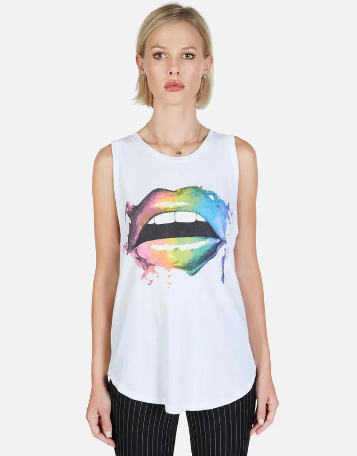 Peyton Rainbow Smudge Lip White Women Lauren Moshi Tanks