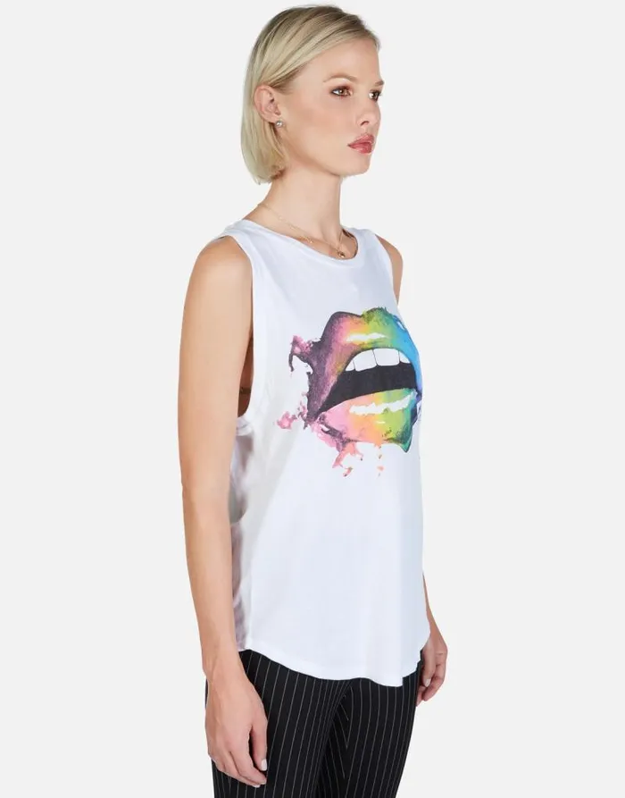 Peyton Rainbow Smudge Lip White Women Lauren Moshi Tanks