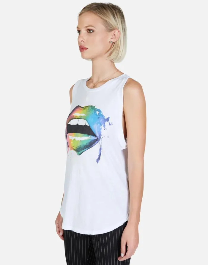 Peyton Rainbow Smudge Lip White Women Lauren Moshi Tanks