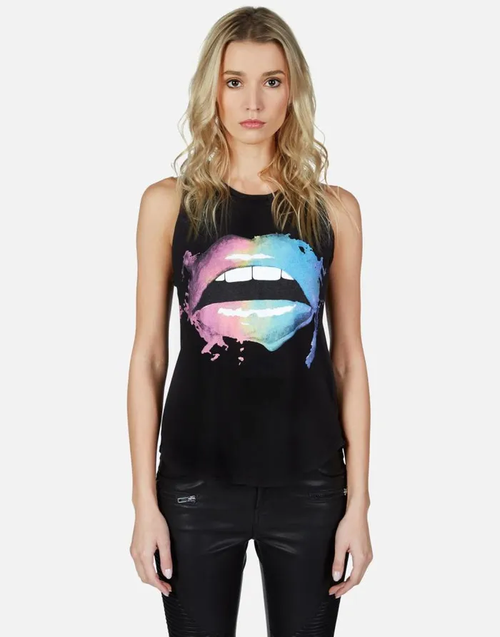Peyton Rainbow Smudge Lip White Women Lauren Moshi Tanks