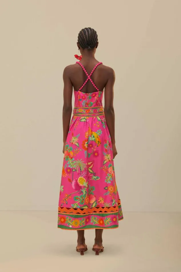 Pink Delicate Fruit Garden Organic Cotton Midi Dress Women FARM Rio Midi Dresses