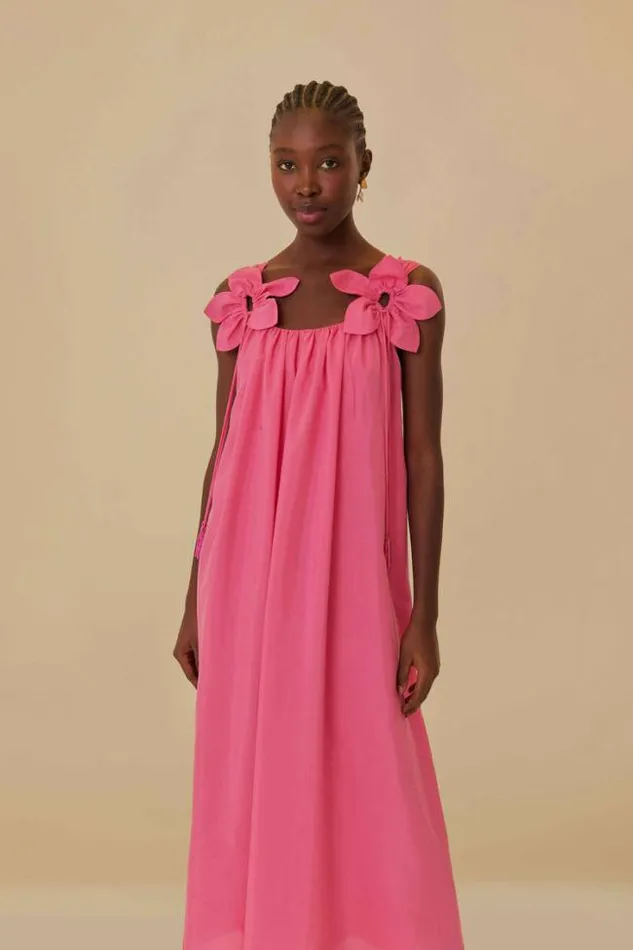 Pink Floral Details Sleeveless Midi Dress Women FARM Rio Maxi Dresses