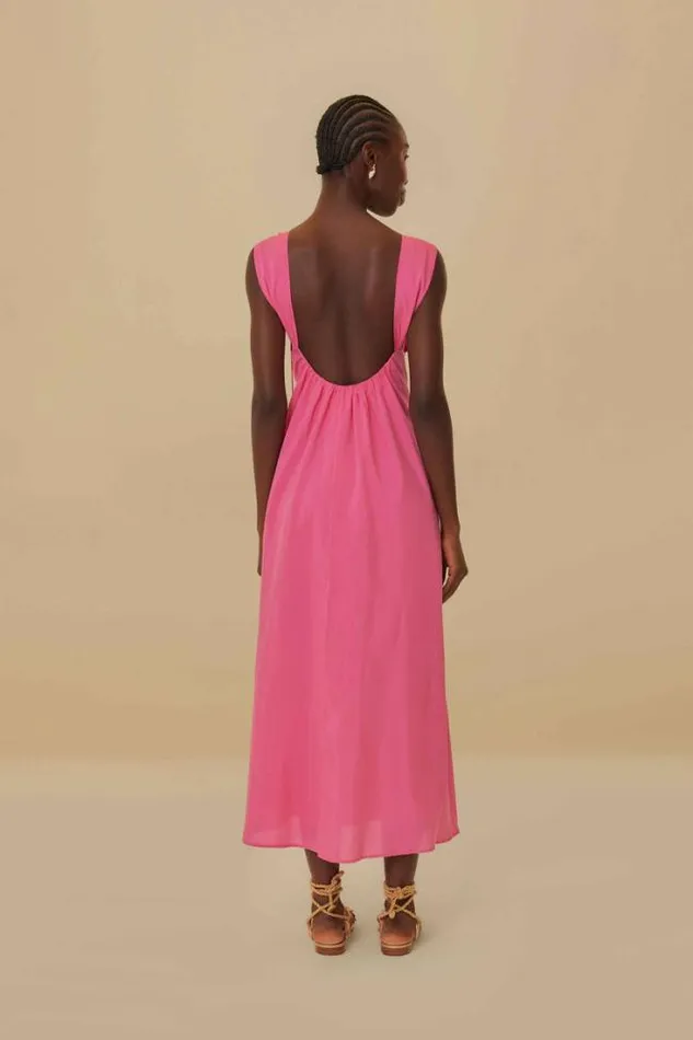 Pink Floral Details Sleeveless Midi Dress Women FARM Rio Maxi Dresses