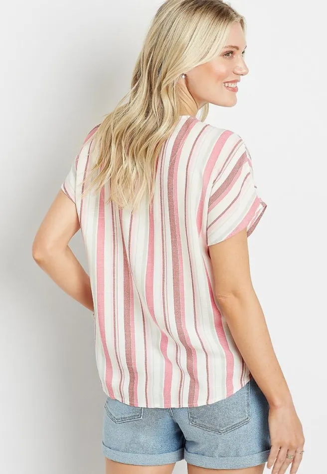 Pink Striped Button Front Blouse Women Maurices Tops