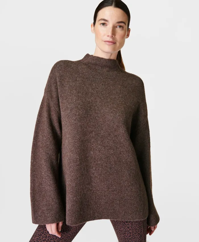 Pinnacle Wool Funnel Neck Walnut Brown Knitwear Sweaty Betty Women