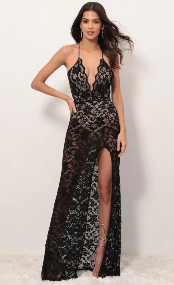 Plunge Lace Maxi Dress Black Women LUCY IN THE SKY Maxi Dresses Plunge Lace Maxi Dress Black Women LUCY IN THE SKY Maxi Dresses
