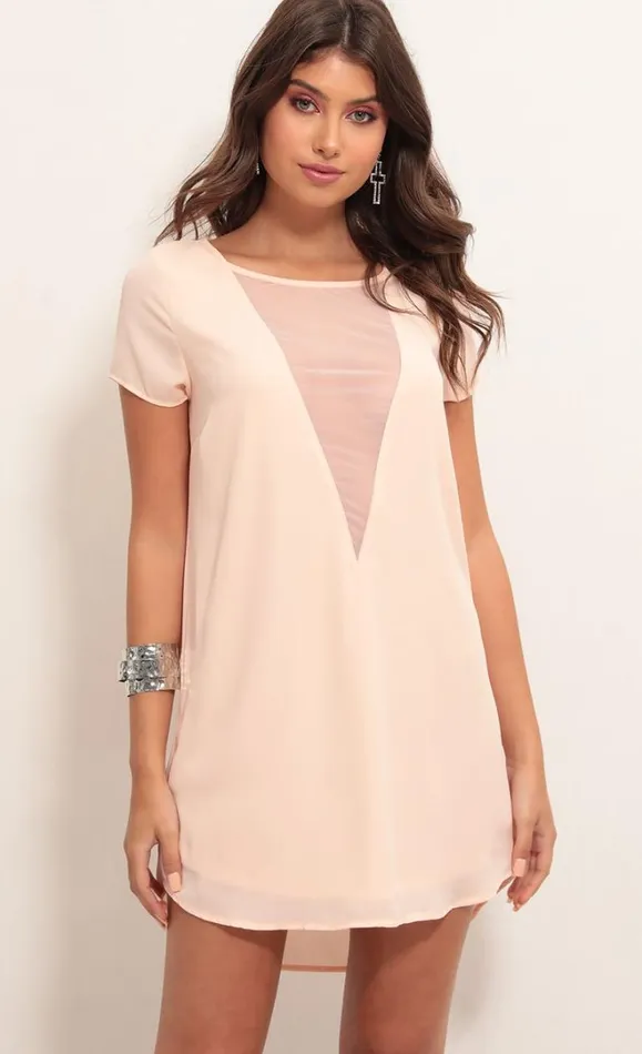 Plunge Shift Dress Light Coral Women LUCY IN THE SKY Mini Dresses
