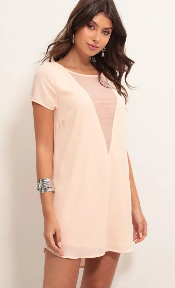 Plunge Shift Dress Light Coral Women LUCY IN THE SKY Mini Dresses