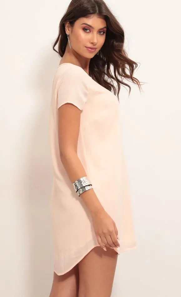 Plunge Shift Dress Light Coral Women LUCY IN THE SKY Mini Dresses