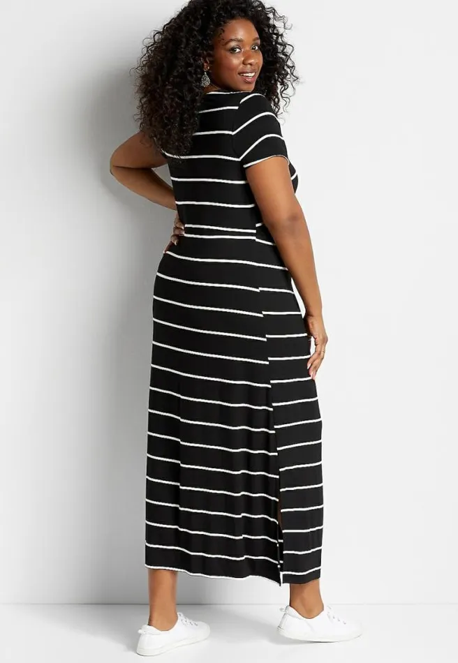 Plus Size 247 Black Striped Knot Front Maxi Dress Women Maurices Plus Dresses and Jumpsuits