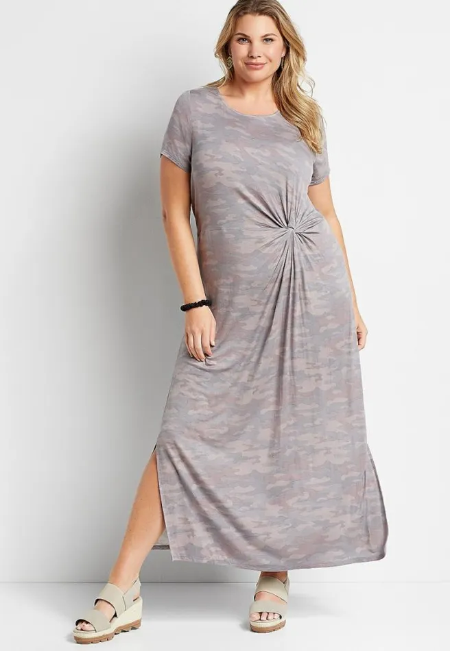 Plus Size 247 Camo Knot Front Maxi Dress Women Maurices Plus Dresses and Jumpsuits