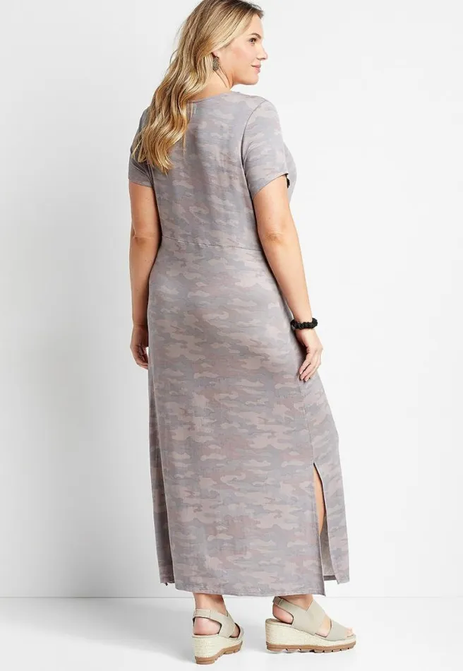 Plus Size 247 Camo Knot Front Maxi Dress Women Maurices Plus Dresses and Jumpsuits