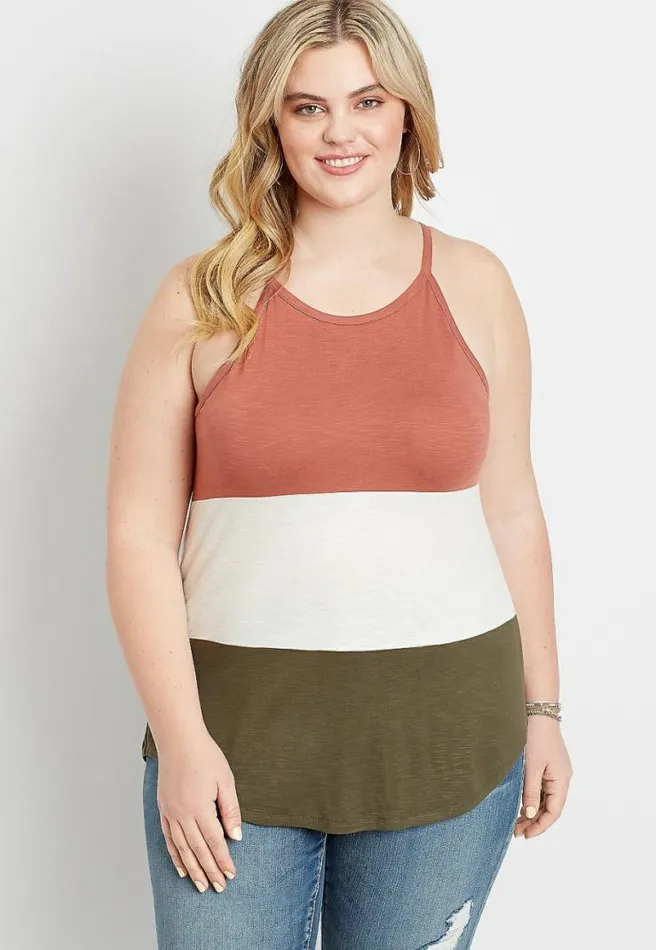 Plus Size 247 Color Block High Neck Tank Top Women Maurices Plus Tops