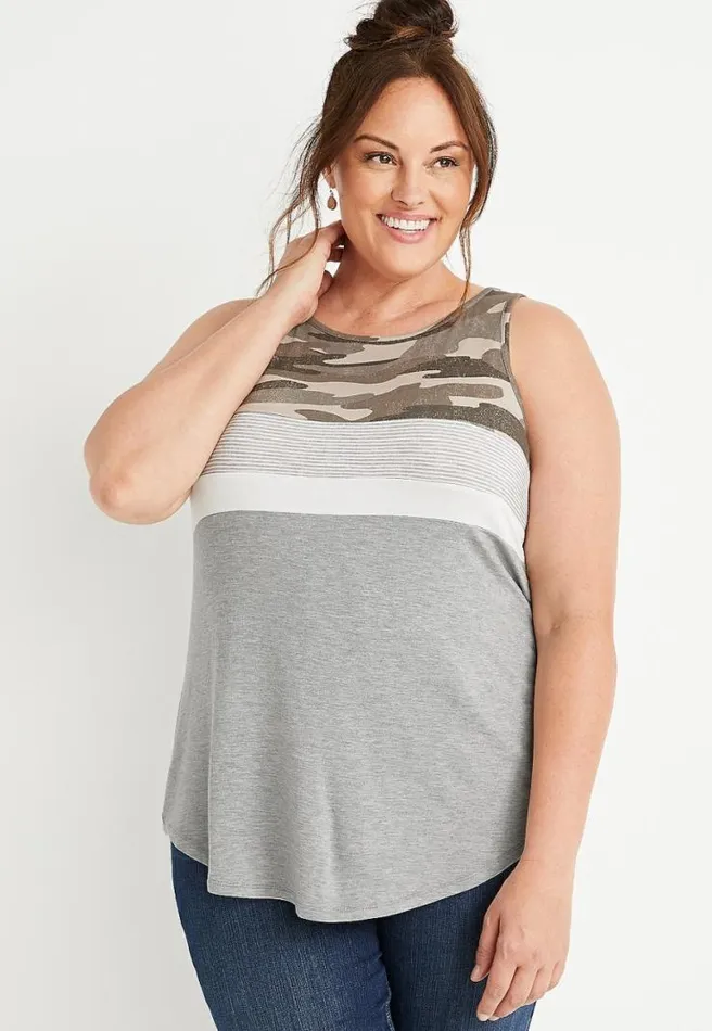 Plus Size 247 Gray Camo Striped Tank Top Women Maurices Plus Tops