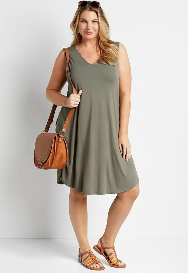 Plus Size 247 Green Sleeveless Shift Dress Women Maurices Plus Dresses and Jumpsuits