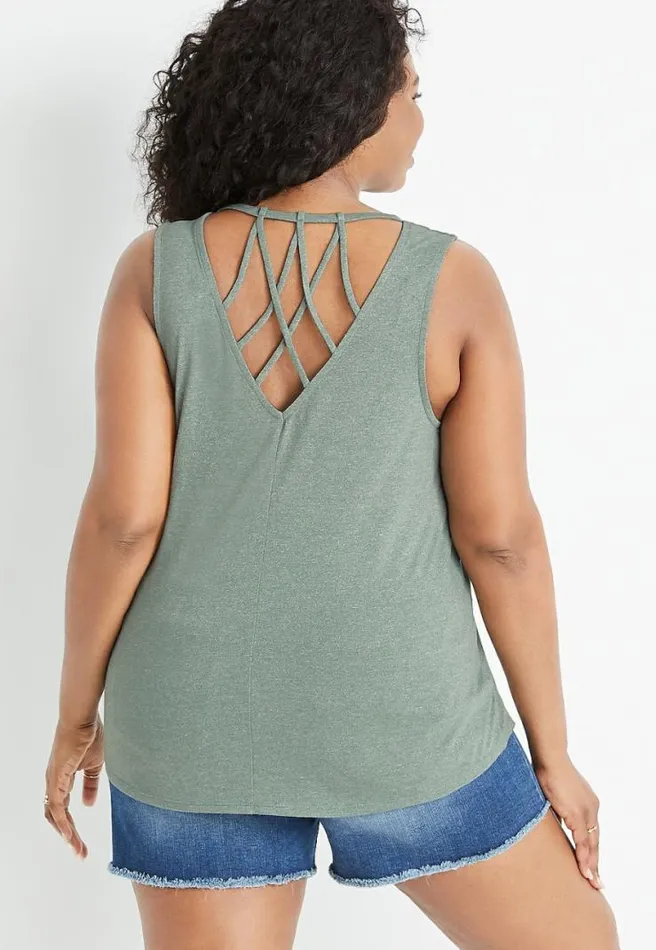 Plus Size 247 Olive Strappy Back Tank Top Women Maurices Plus Tops