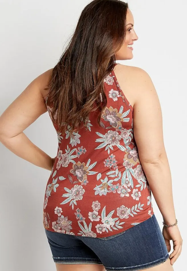 Plus Size 247 Red Floral High Neck Tank Top Women Maurices Plus Tops