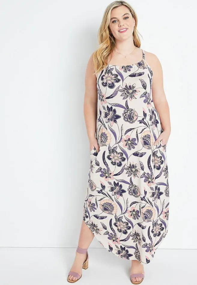 Plus Size 247 Tan Floral Halter Neck Maxi Dress Women Maurices Plus Dresses and Jumpsuits