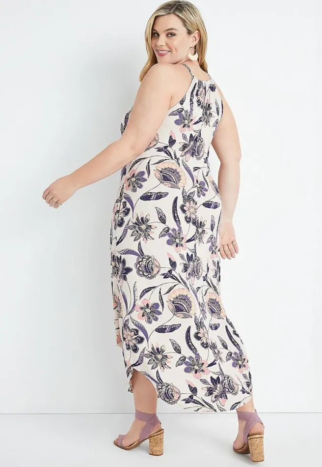 Plus Size 247 Tan Floral Halter Neck Maxi Dress Women Maurices Plus Dresses and Jumpsuits