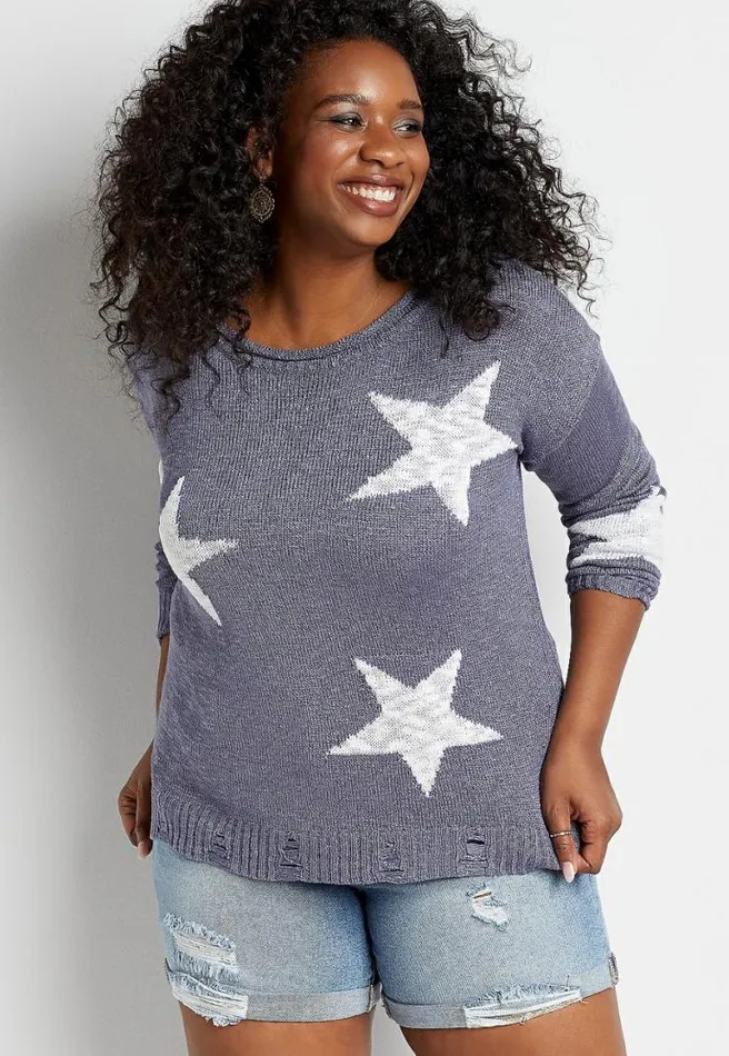 Plus Size Americana Star Ripped Hem Pullover Women Maurices Plus Tops
