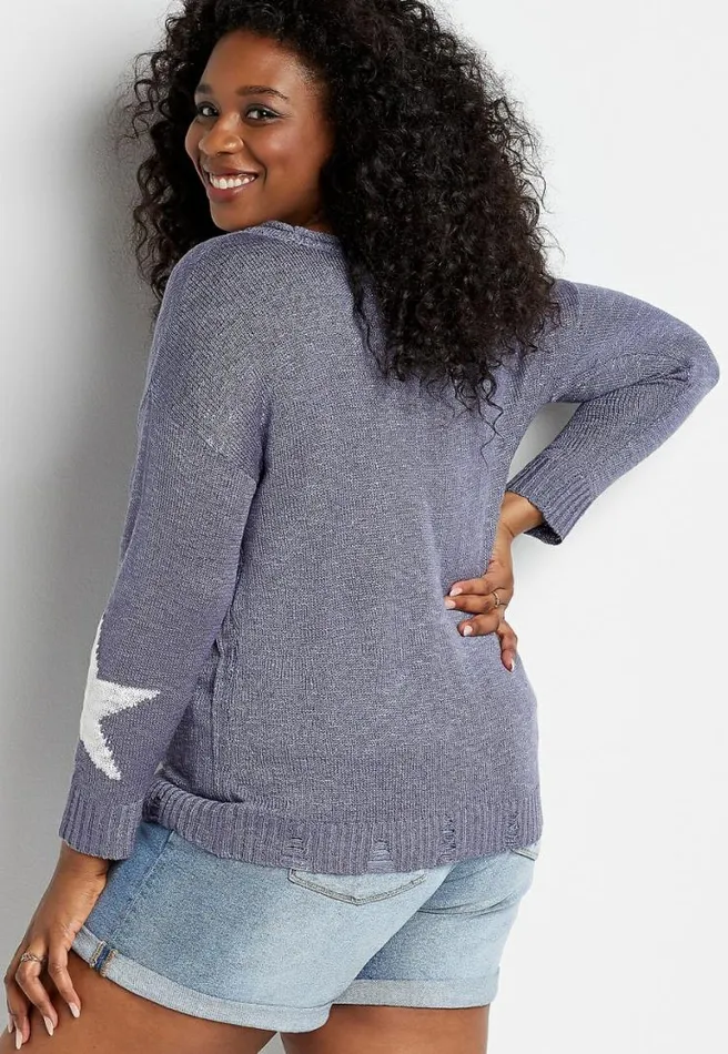 Plus Size Americana Star Ripped Hem Pullover Women Maurices Plus Tops