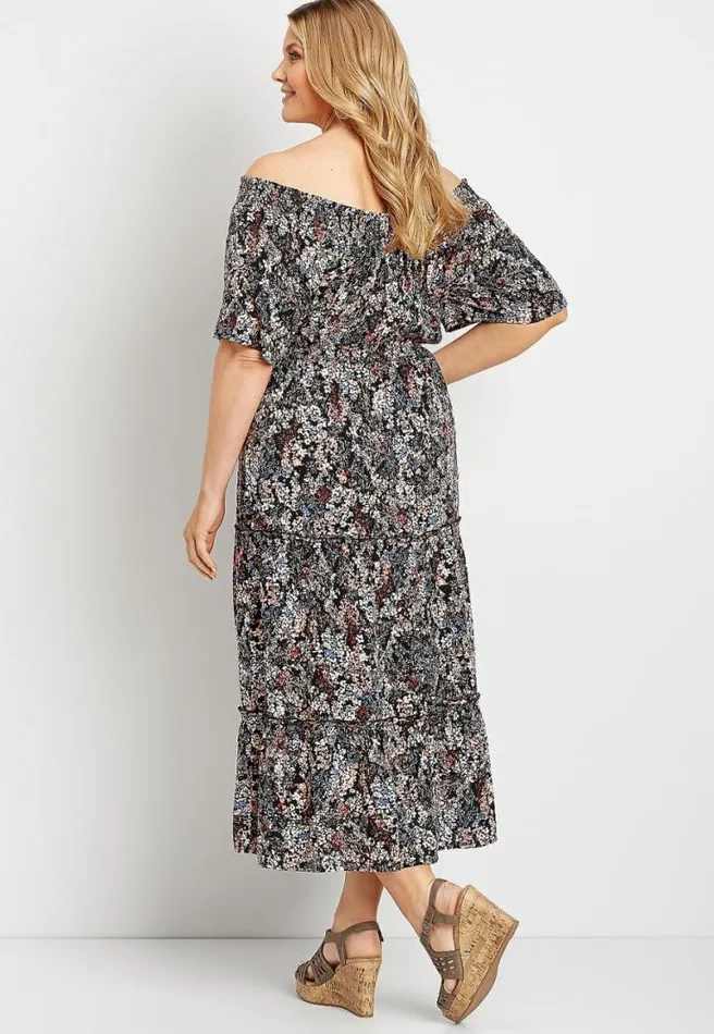 Plus Size Blue Floral Smocked Neck Midi Dress Women Maurices Plus Dresses and Jumpsuits