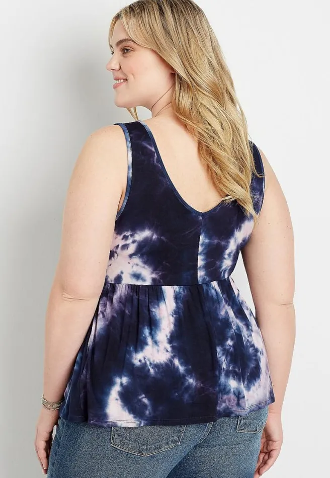Plus Size Blue Tie Dye Lace Up Babydoll Tank Top Women Maurices Plus Tops