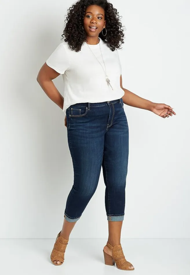 Plus Size Denimflex High Rise Dark Wash Cuffed Cropped Jean Women Maurices Plus Bottoms